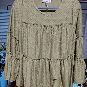 Chic Olive Green Textured Blouse